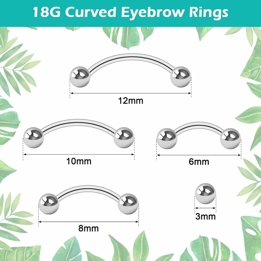 CrazyPiercing Crazypiercing 18G Curved Barbell Piercing Jewelry 16P Tragus Rook Eyebrow Rings Surgical Steel Vch Piercings Jewelry For Men/Women 6Mm 8Mm 10Mm 12Mm | Body Piercing Barbells