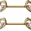 Pierced Owl Pierced Owl 14Ga Gold Plated Stainless Steel Dolphin Heart Wave Nipple Barbells, Sold As A Pair | Body Piercing Barbells