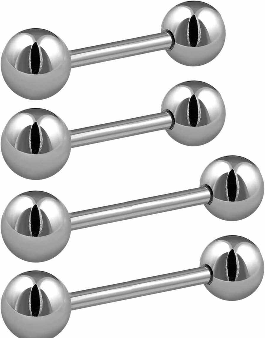 Amazon 4Pcs Stainless Steel Tongue Rings Piercing Jewelry 14 Gauge Nipple Barbell Body Piercing Jewelry Eyebrow Stud For Women Men Girls | Body Piercing Barbells