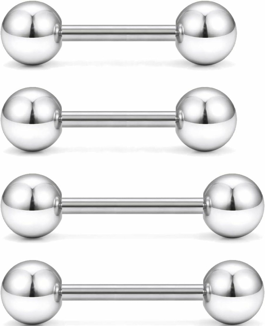 Amazon 4Pcs Stainless Steel Tongue Rings Piercing Jewelry 14 Gauge Nipple Barbell Body Piercing Jewelry Eyebrow Stud For Women Men Girls | Body Piercing Barbells