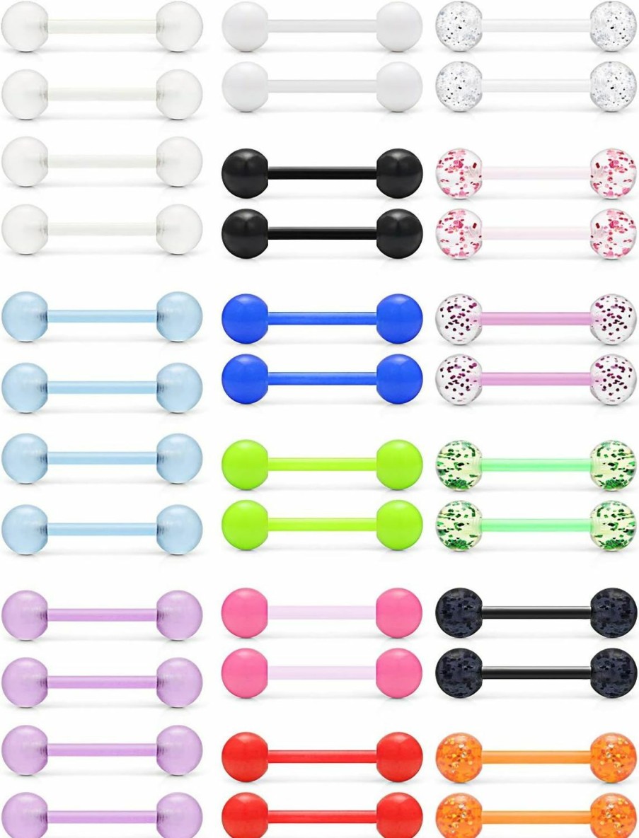 Lcolyoli Lcolyoli 36Pcs 14G Glow In Dark Flexible Acrylic Straight Tongue Barbell Nipple Ring Retainer Piercing Jewelry For Women Men 16Mm Bar | Body Piercing Barbells