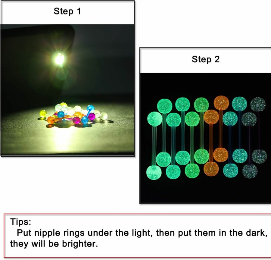 Lcolyoli Lcolyoli 36Pcs 14G Glow In Dark Flexible Acrylic Straight Tongue Barbell Nipple Ring Retainer Piercing Jewelry For Women Men 16Mm Bar | Body Piercing Barbells