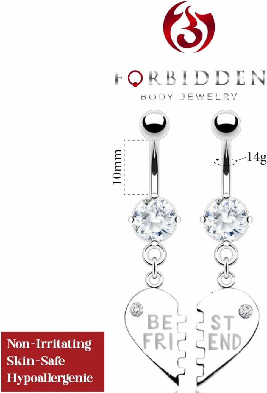 Forbidden Body Jewelry Forbidden Body Jewelry Surgical Steel Set Of Best Friend Matching Dangle Heart Belly Button Rings | Body Piercing Barbells