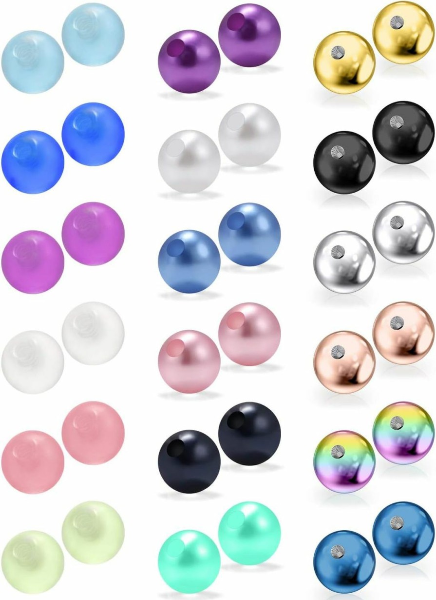 Ftovosyo Ftovosyo 20G 36Pcs Mix Color Replacement Balls Jewelry Piercing Stainless Steel & Clear Acrylic Barbell Parts For Lip Rings/Eyeborw Rings/Tragus/Helix/Cartilage Earrings Back 3Mm | Body Piercing Barbells