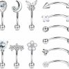 Suprsparkle Suprsparkle 12Pcs 16G Hypoallergenic Stainless Steel Curved Barbell Eyebrow Rings For Women Men Rook Daith Cartilage Earrings Labret Lip Monroe Rings Cz Petite Belly Button Ring 8Mm | Body Piercing Barbells