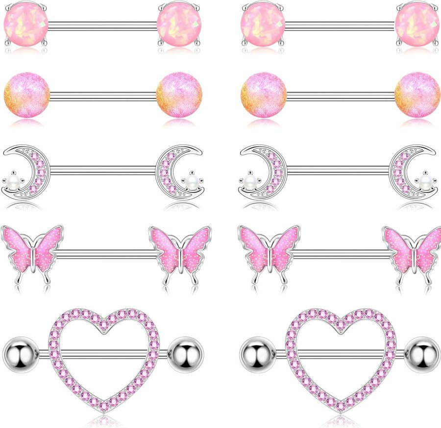 Zankulas Zankulas Nipple Rings Surgical Steel Nipple Piercing Jewelry 14G For Women With Cute Heart Buttertly Moon Elements | Body Piercing Barbells