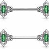 Forbidden Body Jewelry Forbidden Body Jewelry Pair Of Surgical Steel 9/16 Inch (14Mm) Posh Floral Synthetic Opal Center Nipple Barbells | Body Piercing Barbells