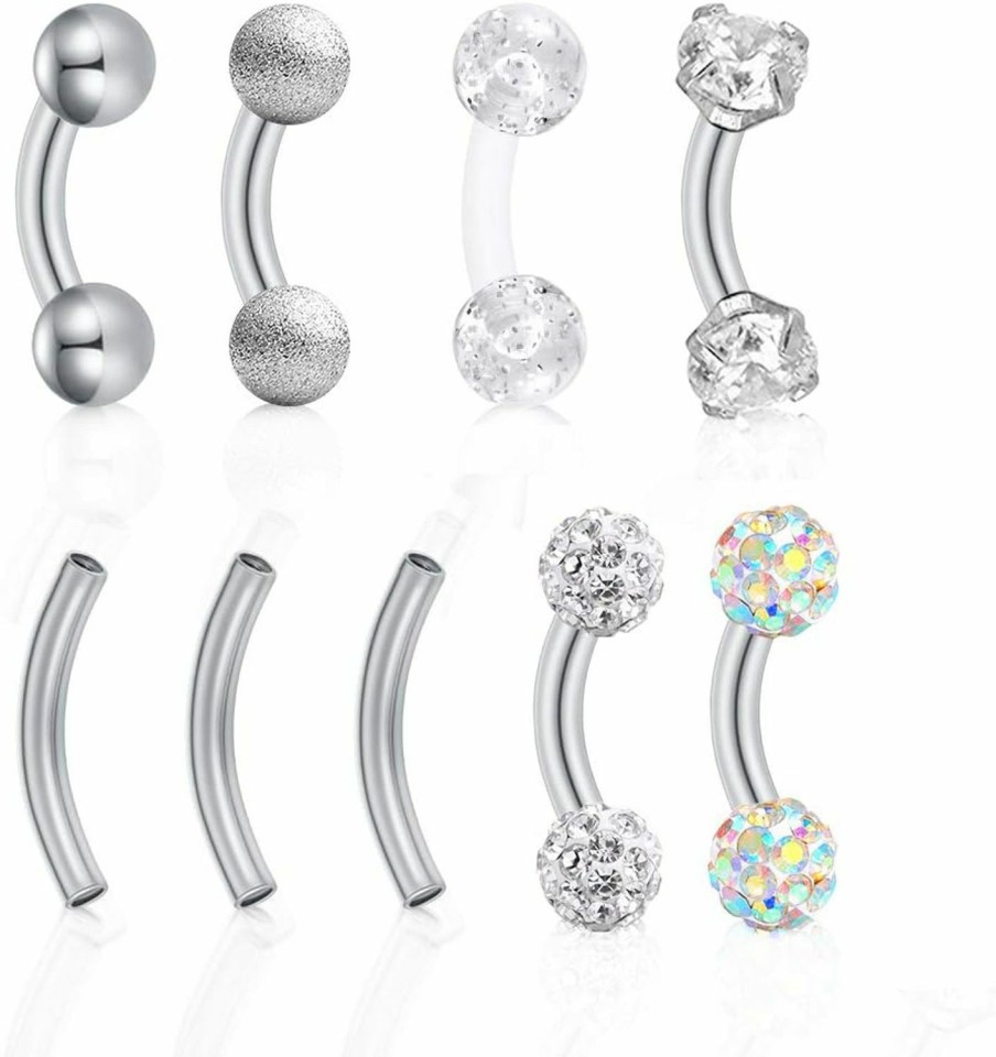 Mayhoop Mayhoop 16G 5-7Pcs Stainless Steel Rook Daith Earrings Belly Lip Ring Eyebrow Studs Cartilage Tragus Cubic Zirconia Barbell Body Piercing 6Mm 8Mm 10Mm | Body Piercing Barbells