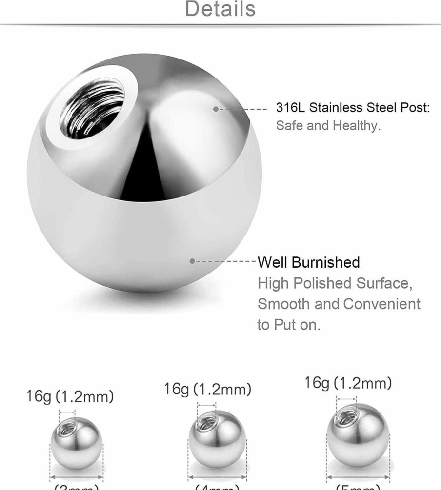 ZS Zs 80-90Pcs Body Jewelry Piercing Barbell Parts 316L Stainless Steel Replacement Balls 16G 3Mm 4Mm 5Mm Balls For Women Men | Body Piercing Barbells