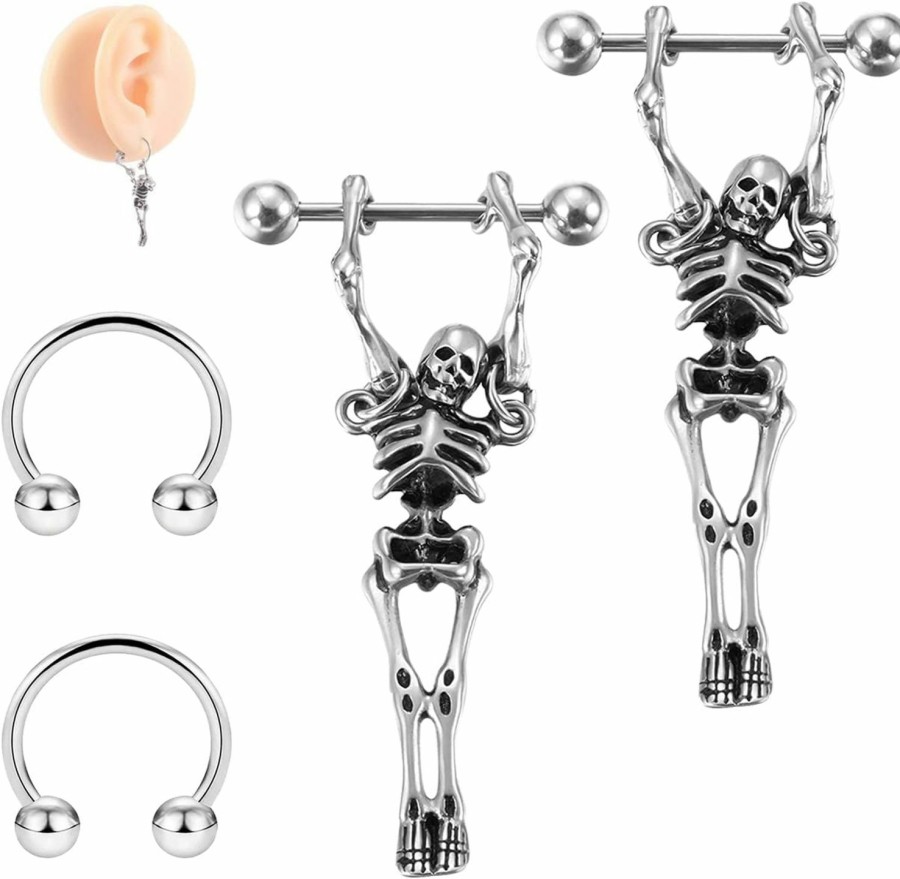 FLOGWE Flogwe 14G/16G 316L Industrial Barbell Cartilage Earring Surgical Steel Industrial Barbell Cartilage Earring Body Piercing Jewelry For Women Mens… | Body Piercing Barbells