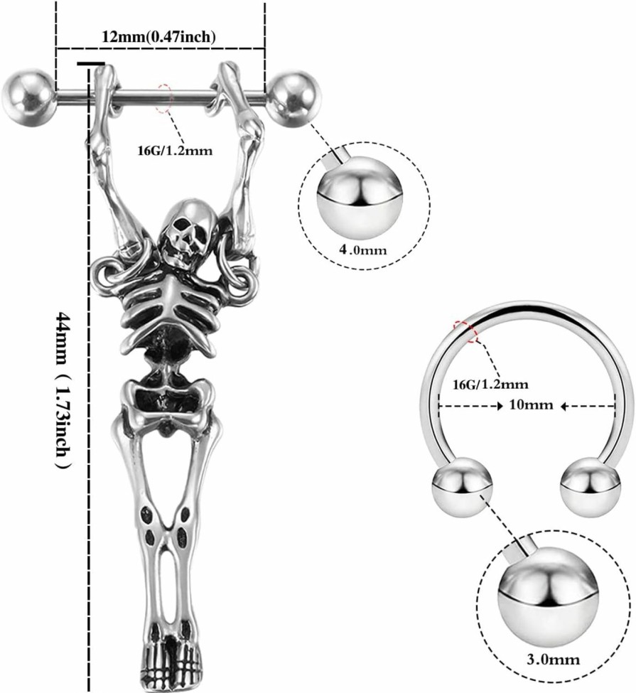 FLOGWE Flogwe 14G/16G 316L Industrial Barbell Cartilage Earring Surgical Steel Industrial Barbell Cartilage Earring Body Piercing Jewelry For Women Mens… | Body Piercing Barbells