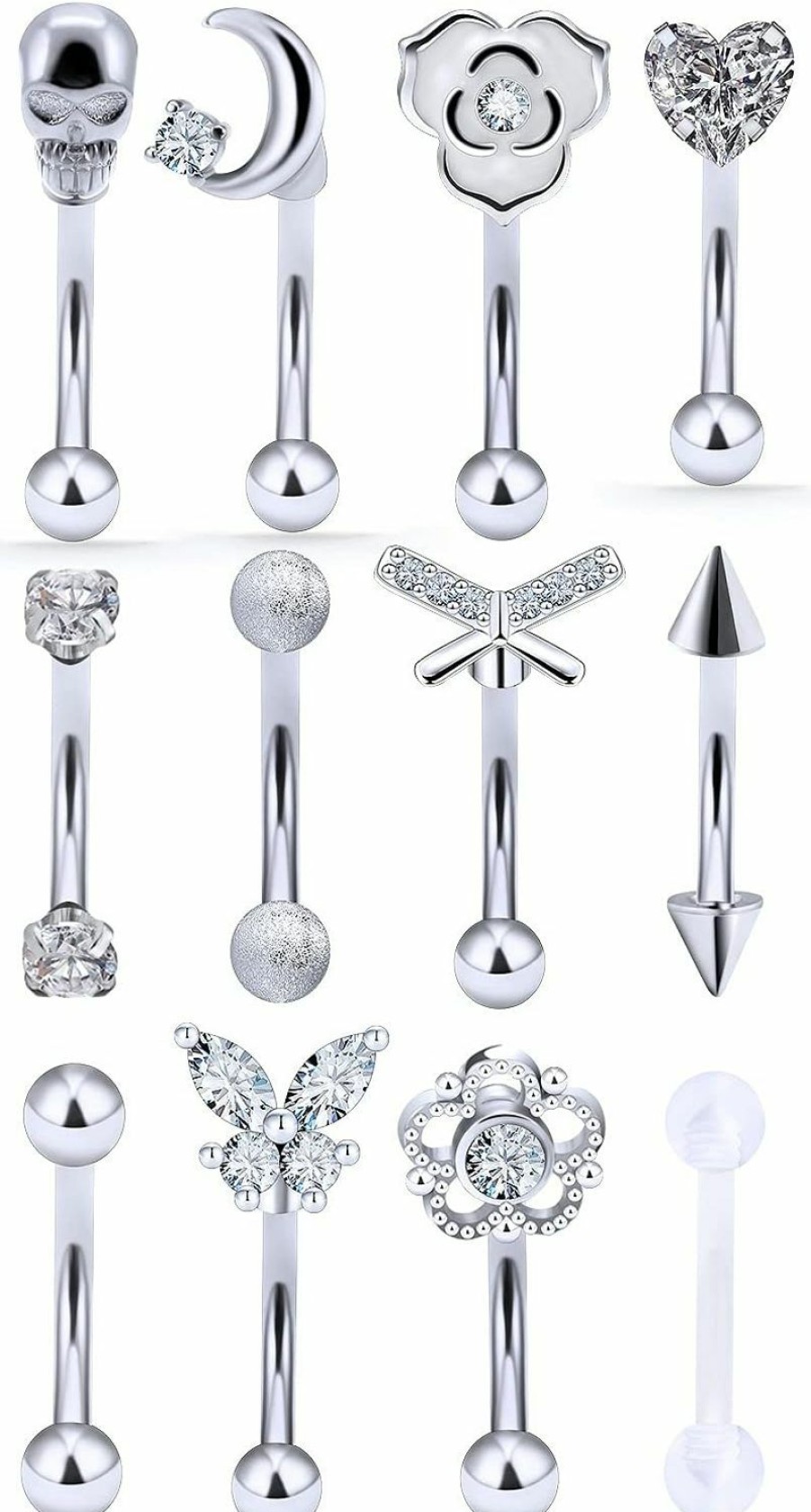 Hoeudjo Hoeudjo 12Pcs 16G Stainless Steel Rook Daith Earrings For Women Small Belly Rings Vertical Lip Stud Surface Tragus Body Piercing Jewelry Curved Barbell Eyebrow Rings For Men | Body Piercing Barbells