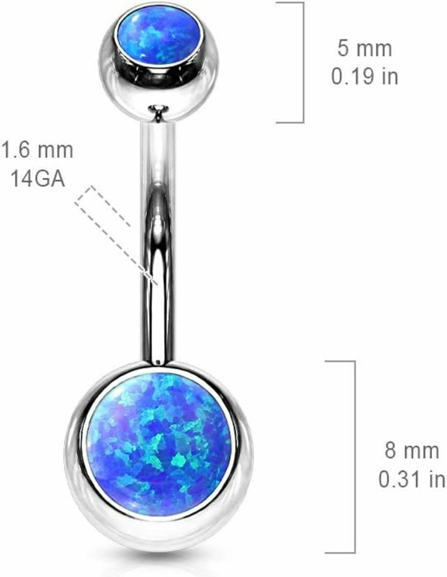 Pierced Owl Pierced Owl 14Ga 316L Stainless Steel Double Synthetic Opal Belly Button Ring (White) | Body Piercing Barbells