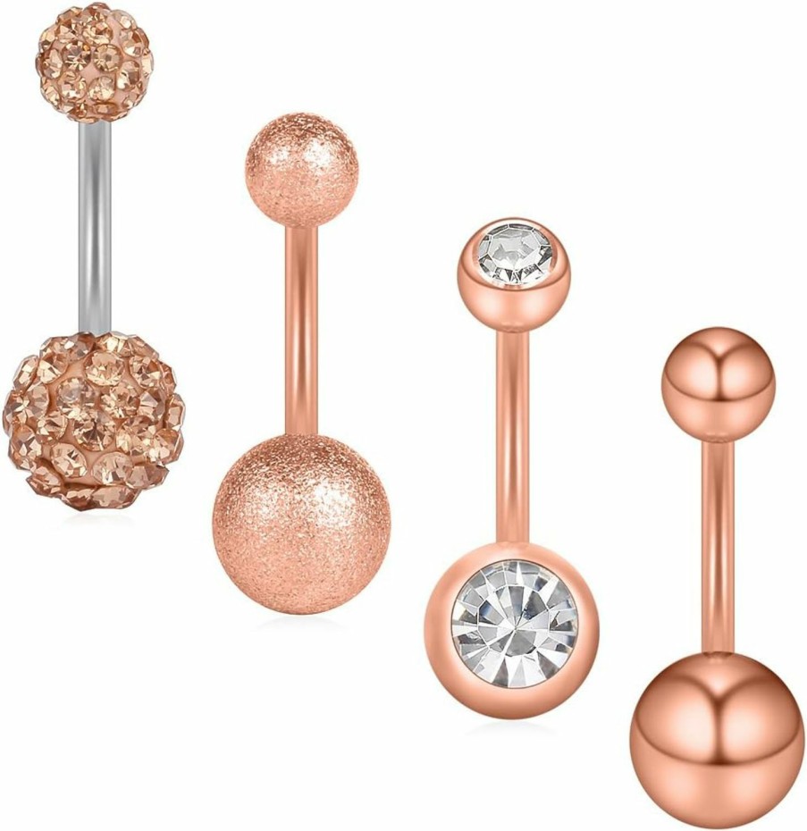 Ruifan Ruifan 14G Cubic Zirconia Ball Belly Button Rings Navel Barbell Body Jewelry Piercing 4-6Pcs | Body Piercing Barbells