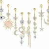 FIBO STEEL Fibo Steel 8Pcs Stainless Steel Dangle Belly Button Rings For Women Evil Eye Cz Navel Rings Barbell Cz Body Piercing Jewelry 14G | Body Piercing Barbells