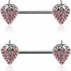 Pierced Owl Pierced Owl 14Ga 316L Stainless Steel Cz Crystal Paved Strawberry Nipple Barbells, Sold As A Pair | Body Piercing Barbells