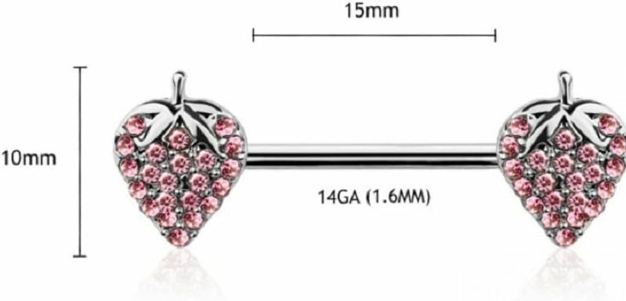 Pierced Owl Pierced Owl 14Ga 316L Stainless Steel Cz Crystal Paved Strawberry Nipple Barbells, Sold As A Pair | Body Piercing Barbells