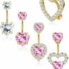 NICEIGHT Niceight 5Pcs 14G Surgical Steel Pink Heart Belly Button Rings For Women Girls Cute Belly Rings Cz Navel Ring Heart Belly Piercing Jewelry | Body Piercing Barbells