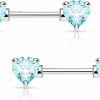 Forbidden Body Jewelry Forbidden Body Jewelry Pair Of Surgical Steel 1/2-5/8 Inch (12-16Mm) Cubic Zirconia Crystal Double Heart Nipple Barbells | Body Piercing Barbells