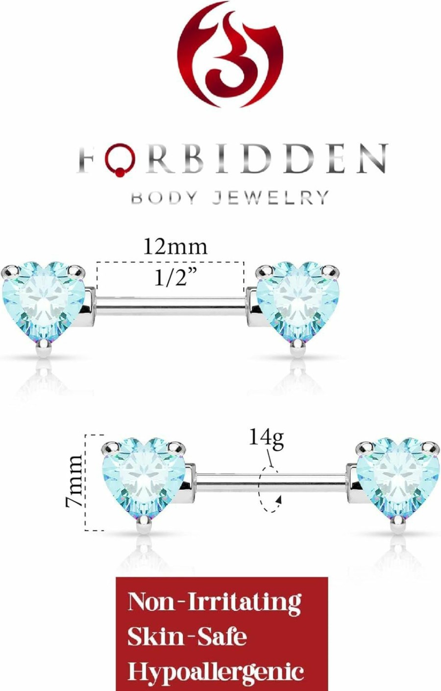 Forbidden Body Jewelry Forbidden Body Jewelry Pair Of Surgical Steel 1/2-5/8 Inch (12-16Mm) Cubic Zirconia Crystal Double Heart Nipple Barbells | Body Piercing Barbells