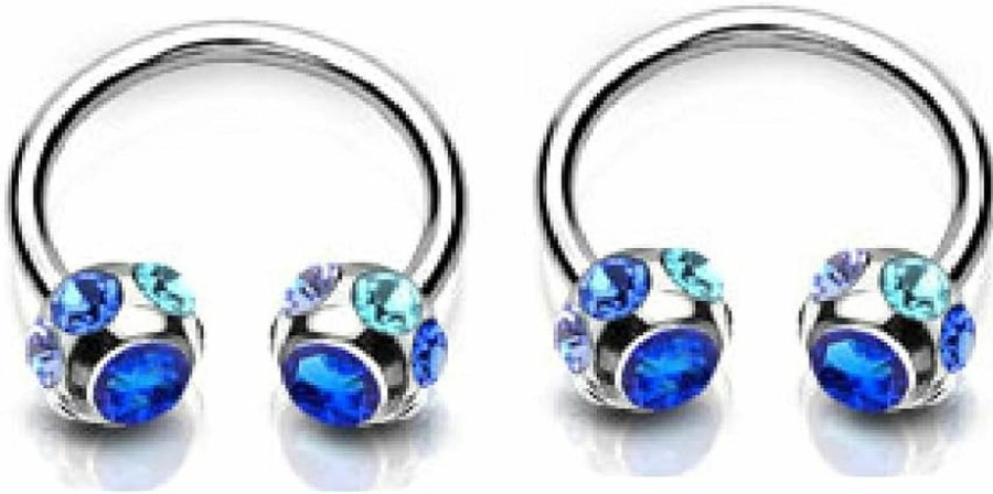 Pierced Owl Pierced Owl - 14Ga Colorful 7-Gem Paved Balls 316L Surgical Stainless Steel Horseshoe Circular Nipple Ring Barbells, Sold As A Pair | Body Piercing Barbells