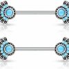 Pierced Owl Pierced Owl Synthetic Turquoise Set Tribal Fan Nipple Barbells, Sold As A Pair | Body Piercing Barbells