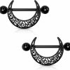 Melighting Melighting Black Nipple Rings 14G Hollow Pattern Nipple Piercing Jewelry For Women Stainless Steel 316L Moon Nipple Barbell Nipple Jewelry Body Piercing Jewelry | Body Piercing Barbells