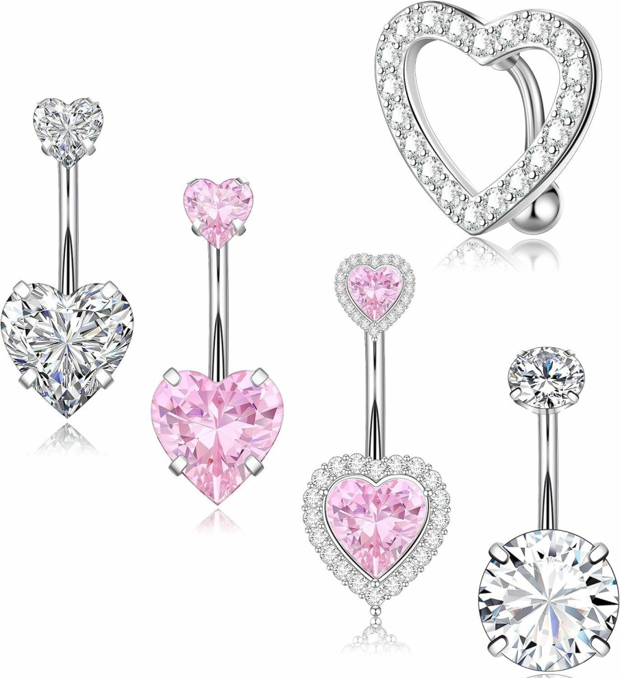 Gemtastic Gemtastic Cute Pink Heart Surgical Steel Belly Button Rings Belly Piercing Jewelry Belly Rings For Women Navel Piercing Jewelry | Body Piercing Barbells