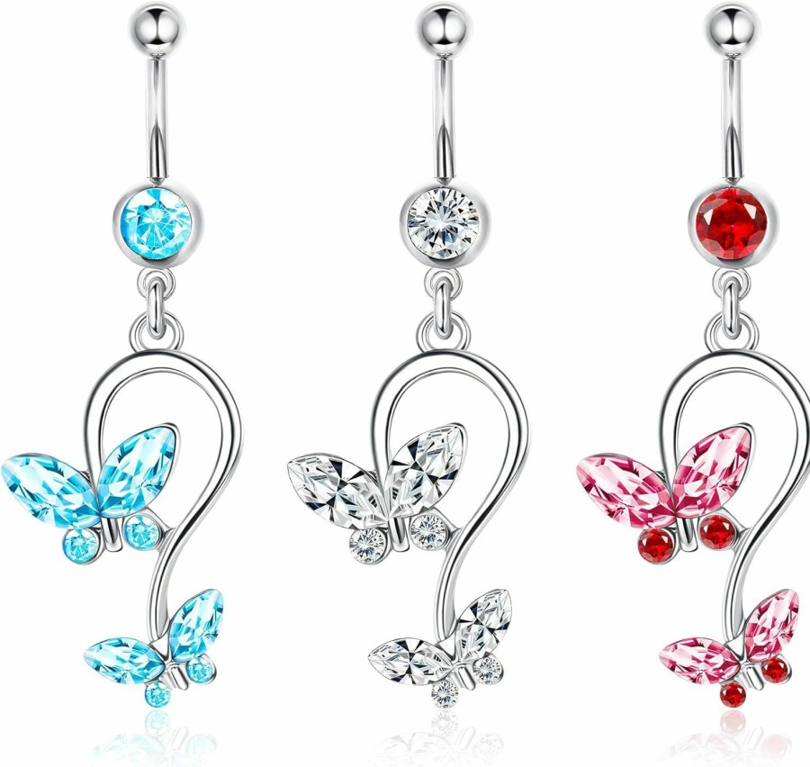 Drperfect Drperfect 3Pcs 14G Belly Button Rings 316L Stainless Steel Belly Rings For Women Navel Rings Belly Navel Piercing Jewelry | Body Piercing Barbells