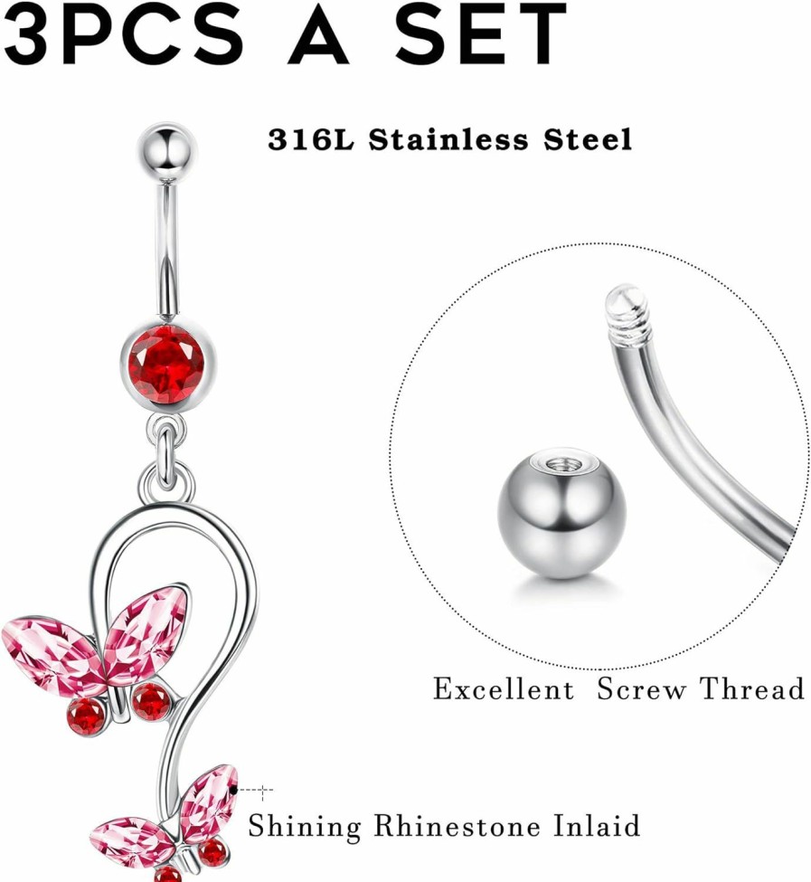 Drperfect Drperfect 3Pcs 14G Belly Button Rings 316L Stainless Steel Belly Rings For Women Navel Rings Belly Navel Piercing Jewelry | Body Piercing Barbells