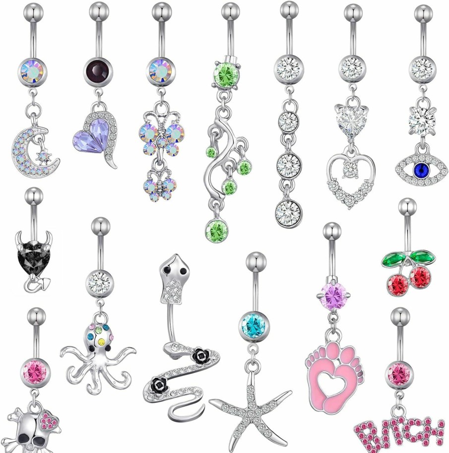 TAMHOO Tamhoo 15Pcs 14G Stainless Steel Belly Button Rings For Women With Aaa Cubic Zirconia | Body Piercing Barbells