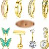 FINREZIO Finrezio 8Pcs 14G Clicker Belly Button Rings Surgical Steel Belly Rings Cz Snake Butterfly Belly Rings Navel Piercings Belly Barbell Piercing Jewelry | Body Piercing Barbells