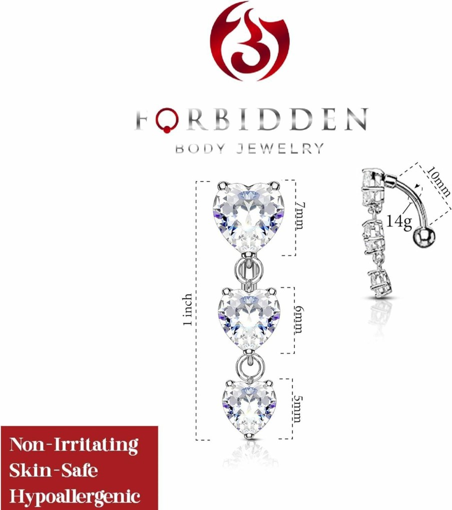 Forbidden Body Jewelry Forbidden Body Jewelry Surgical Steel Sexy Dangle Reverse Mount Triple Cz Vertical Drop Belly Button Ring | Body Piercing Barbells