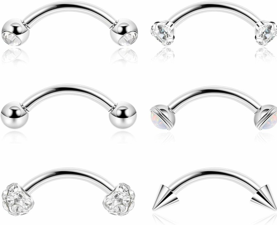 LOAYHOAY 6Pcs 16G G23 Pure Titanium Eyebrow Rings Daith Rook Earrings Eyebrow Studs Curved Barbell Tragus Rook Daith Piercing Jewelry Snake Eyes 6Mm/8Mm/10Mm/12Mm | Body Piercing Barbells