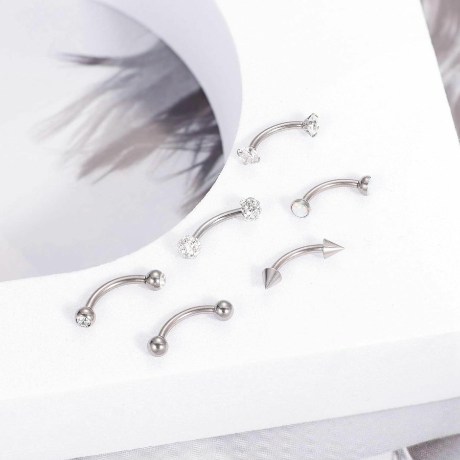 LOAYHOAY 6Pcs 16G G23 Pure Titanium Eyebrow Rings Daith Rook Earrings Eyebrow Studs Curved Barbell Tragus Rook Daith Piercing Jewelry Snake Eyes 6Mm/8Mm/10Mm/12Mm | Body Piercing Barbells