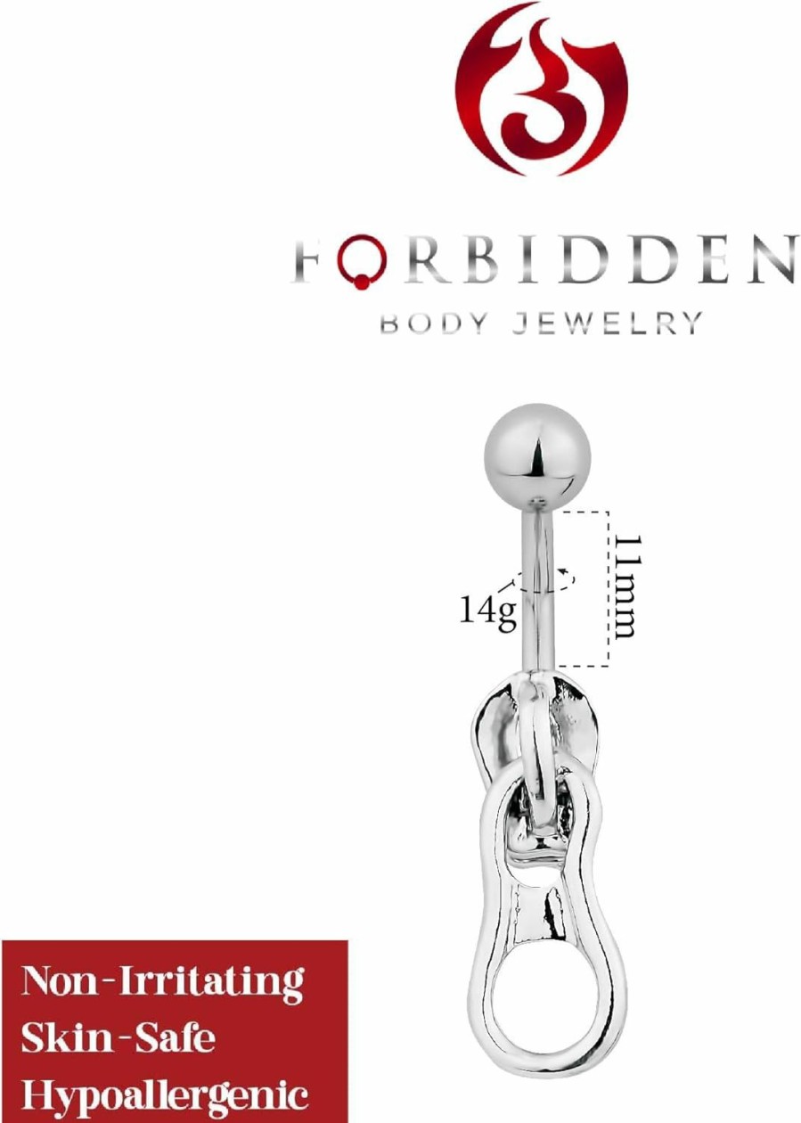 Forbidden Body Jewelry Forbidden Body Jewelry Zipper Belly Button Rings Navel Ring Surgical Steel 14G | Body Piercing Barbells