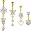 Briana Williams Briana Williams Gold Belly Button Ring Stainless Steel Belly Rings For Women 6Mm 10Mm Belly Button Piercing Clear Round Heart Diamond Belly Button Rings | Body Piercing Barbells