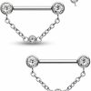 CM Crareesi Mania Cm Crareesi Mania Threadless Push-In Nipple Ring 14G Stainless Steel Chain Nipple Piercing Jewelry 2Pcs Nipple Rings For Women Dangle Cz Nipple Jewelry | Body Piercing Barbells