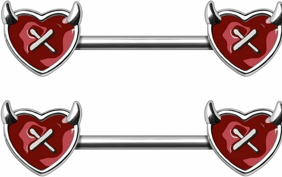 Pierced Owl Pierced Owl 14Ga Devil'S Broken Heart 316L Surgical Stainless Steel Barbell Nipple Rings, Sold As A Pair | Body Piercing Barbells