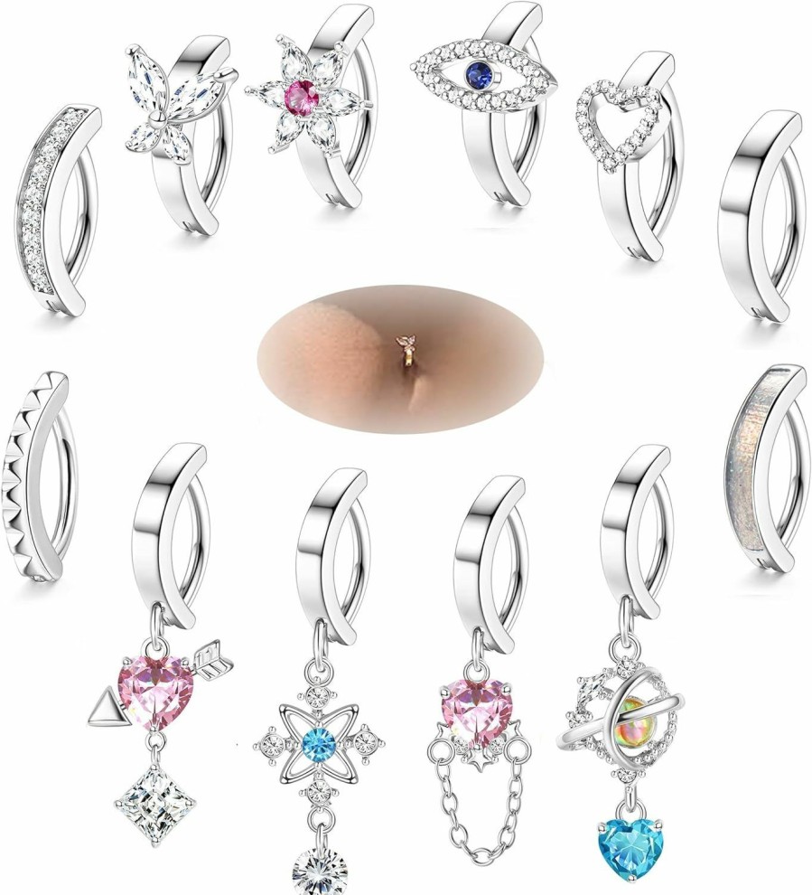 Jstyle Jstyle 12Pcs 14G Clicker Belly Button Ring For Women Surgical Steel Belly Rings Cz Heart Butterfly Flower Hoop Belly Button Rings Simple Reverse Navel Rings Barbell Body Piercing Jewelry | Body Piercing Barbells