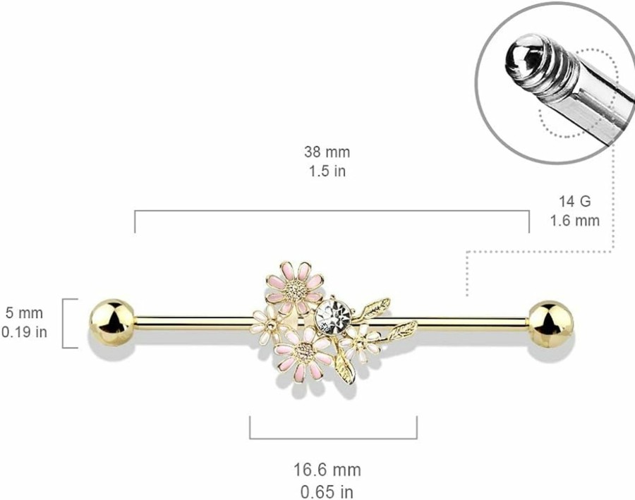 Pierced Owl Pierced Owl - 14Ga Stainless Steel Cz Crystal And Enamel Flower Bouquet Industrial Barbell | Body Piercing Barbells