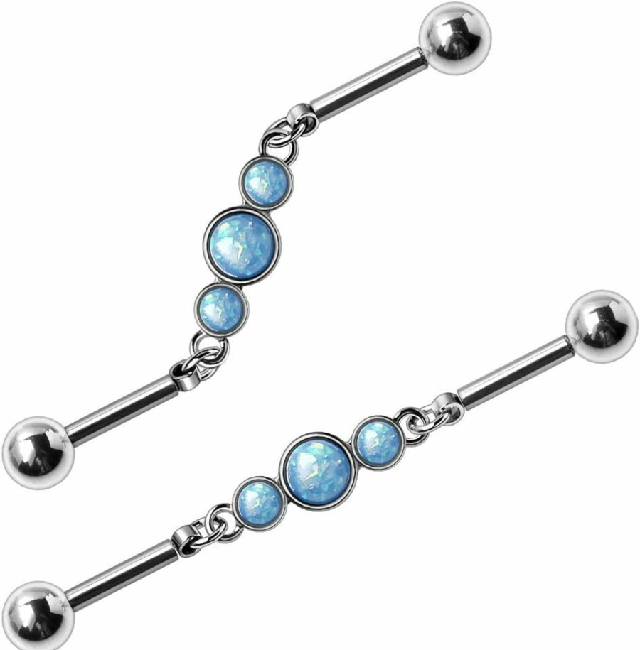 Amelia Fashion Amelia Fashion 14 Gauge Flexible Blue Opal Bubble Chain Industrial Barbell (Sold Individually) | Body Piercing Barbells