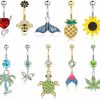 JeryWe Jerywe 10Pcs 14G Dangle Belly Button Rings For Women Surgical Steel Cute Navel Rings Bee Pineapple Sunflower Turtle Butterfly Colorful Barbell Cz Body Piercing Jewelry Gift | Body Piercing Barbells