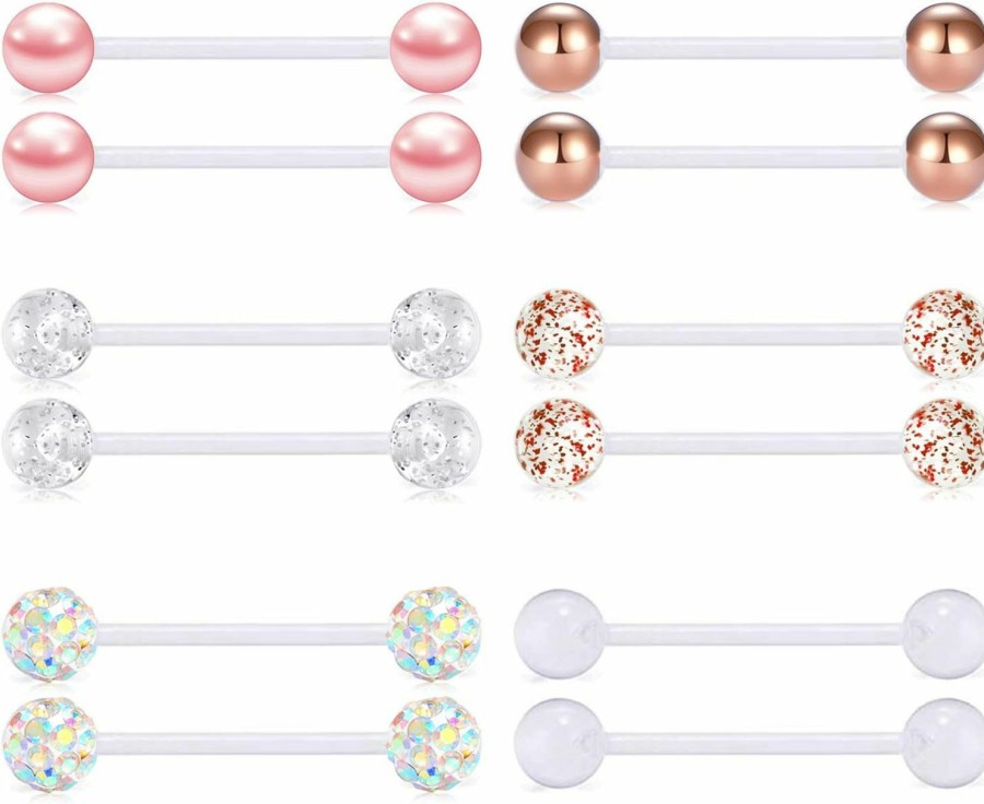 FECTAS Fectas 14G Nipple Rings Tongue Rings Clear Acrylic Flexible Straight Piercing Barbells 12Pcs | Body Piercing Barbells