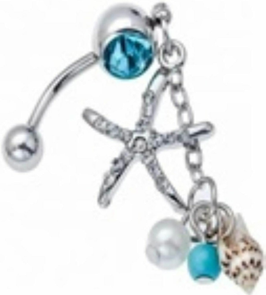 Body Accentz Body Accentz Belly Button Ring Rose Gold Starfish Under The Sea Navel 14 Gauge 3/8'' Bar Beach Turtle Shells | Body Piercing Barbells