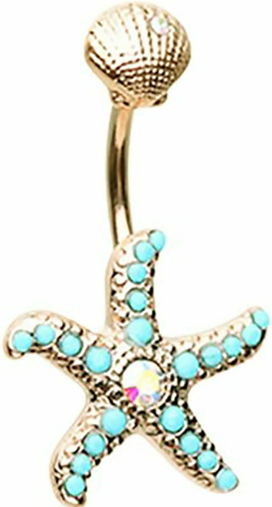 Body Accentz Body Accentz Belly Button Ring Rose Gold Starfish Under The Sea Navel 14 Gauge 3/8'' Bar Beach Turtle Shells | Body Piercing Barbells