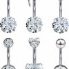 Vsnnsns Vsnnsns Push In Belly Button Rings Belly Rings For Women Stainless Steel Cz 14G Belly Button Piercing Jewelry Belly Bars Curved Navel Ring Barbell Body Jewelry Piercing For Women Men 6Pcs | Body Piercing Barbells