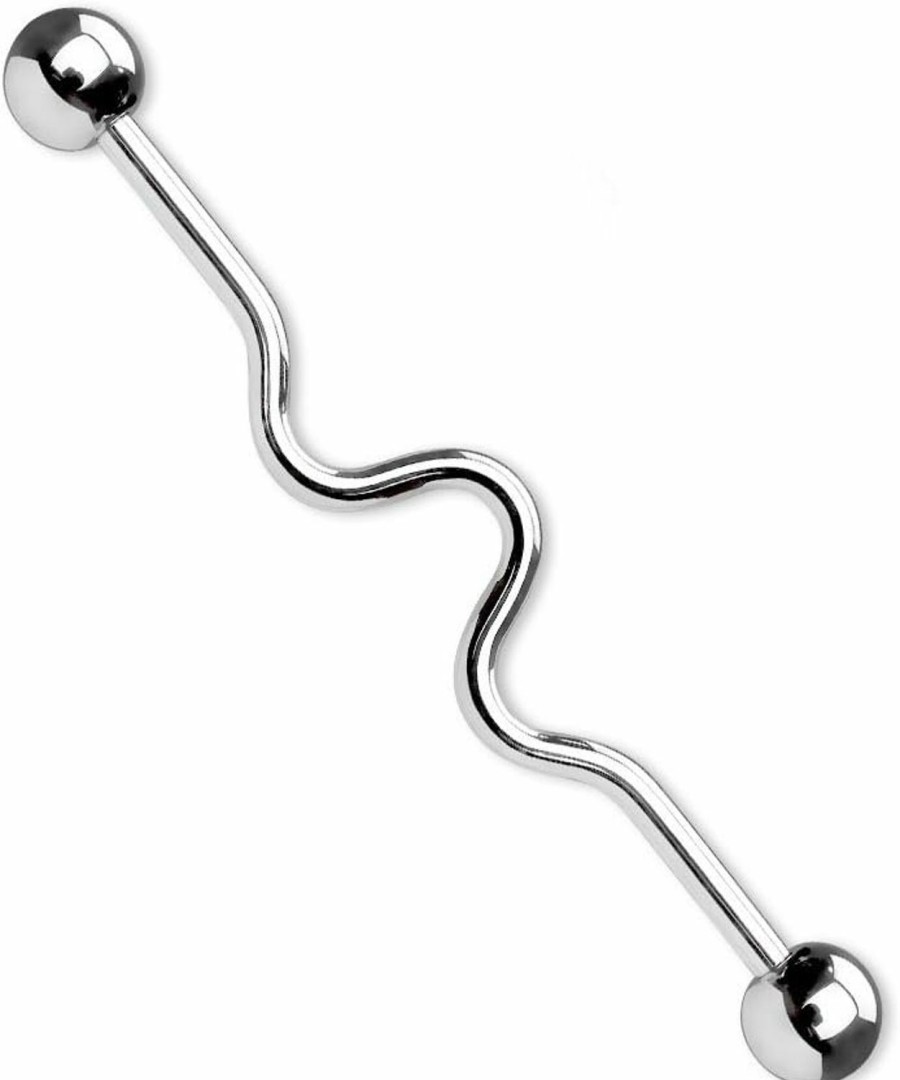 Amelia Fashion Amelia Fashion 14 Gauge Wavy Industrial Barbell Cartilage 316L Surgical Stainelss Steel (Choose Length) | Body Piercing Barbells