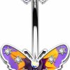 Jewseen Jewseen Butterfly Belly Button Ring Surgical Steel 14G Belly Ring Purple Navel Piercing Jewelry Curved Barbell Belly Piercing Jewelry For Women Girls | Body Piercing Barbells