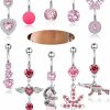 LOLIAS Lolias 10Pcs Belly Button Rings Surgical Stainless Steel Belly Rings Cz Heart Dragon Butterfly Dangle Belly Button Rings For Women Navel Belly Barbell Piercing Jewelry | Body Piercing Barbells